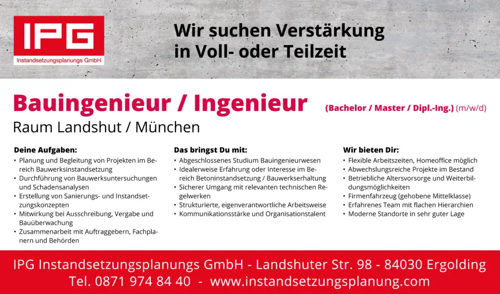 Bauingenieur - Stellenangebot - Landshut / München © Grafik: peppUP.de